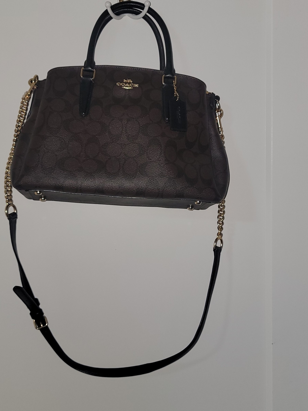 Coach Brown Signature Satchel with Black Handles